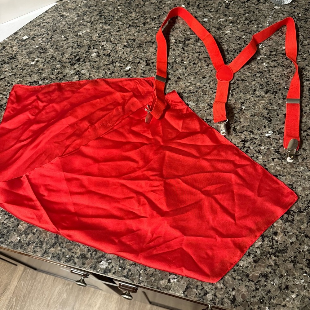 Plain Red Suspenders with Adjustable Straps & Handkerchief / Neck Wrap
